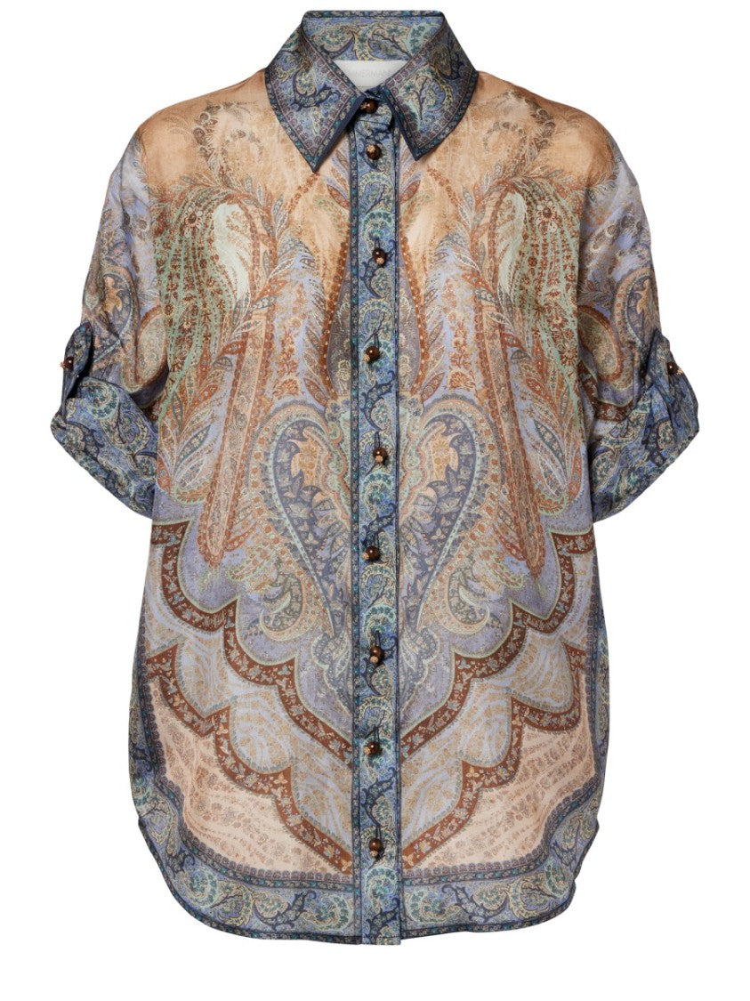 Zimmermann Intricate Paisley Silk Shirt With Classic Collar