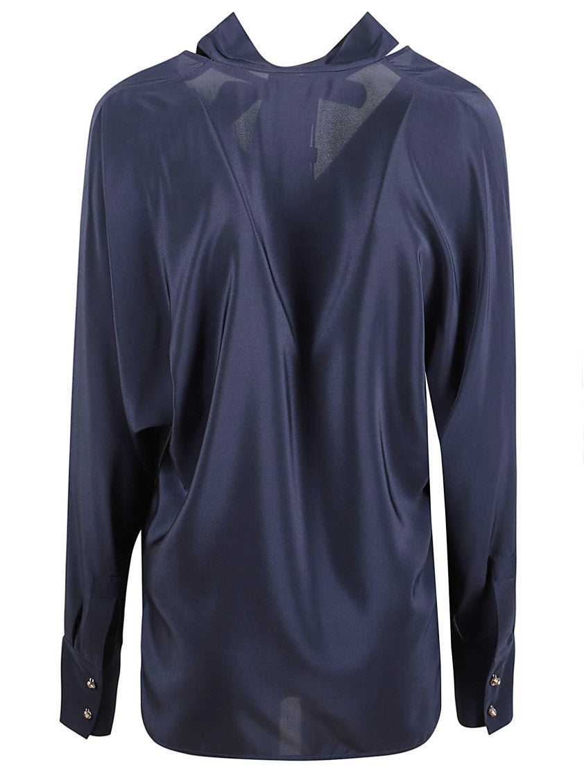 Max Mara Silk Blouse With Deep V-Neckline And Tie Detail