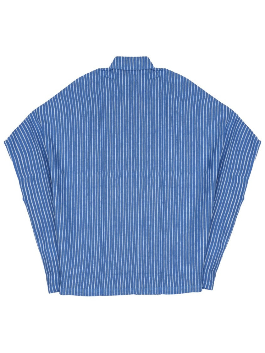 120% Lino Rich Blue Vertical Striped Shirt