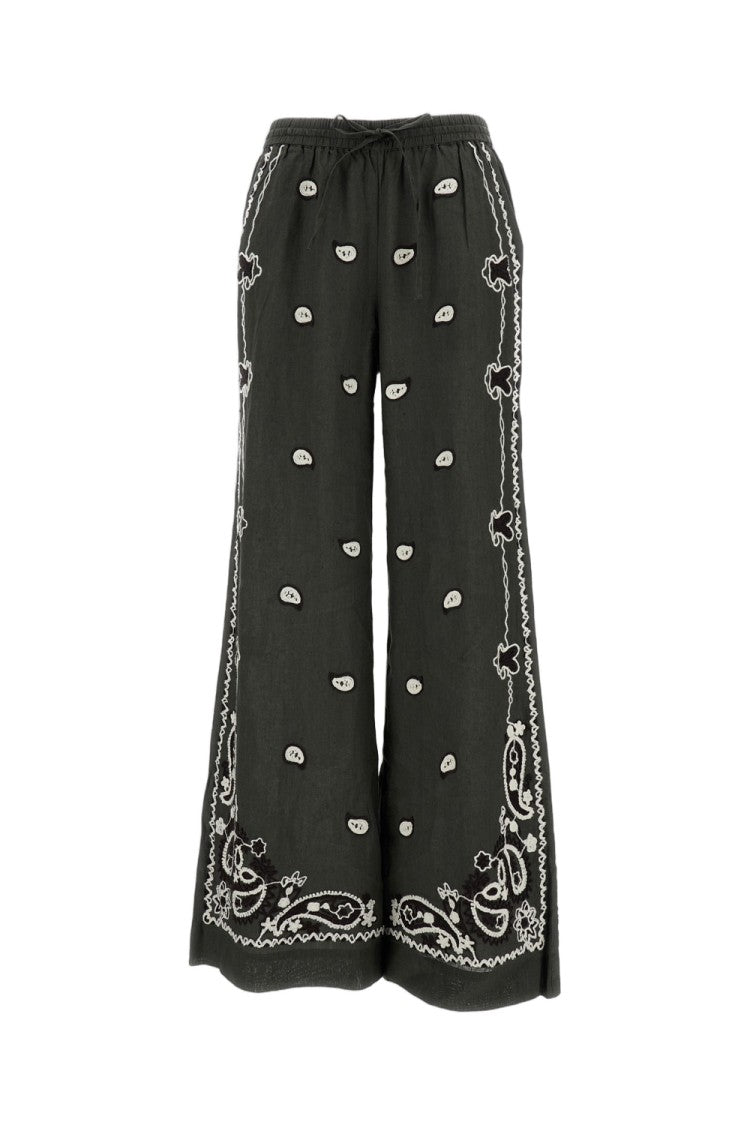 Parosh Embroidered Linen Trousers With Wide Leg