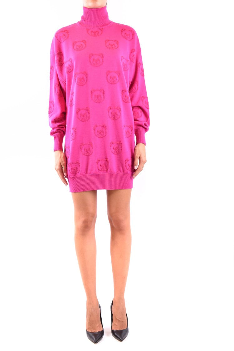 Moschino Pink Wool Dress With High Turtleneck