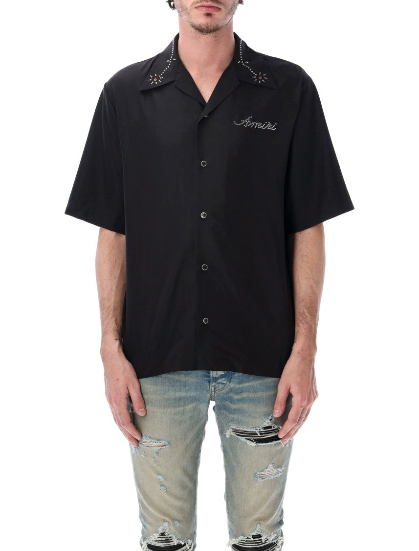Amiri Stud Camp Stud Embellished Black Shirt