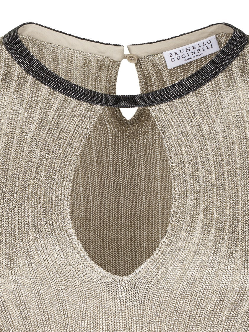 Brunello Cucinelli Ribbed Knit Midi Dress With Keyhole Cutout