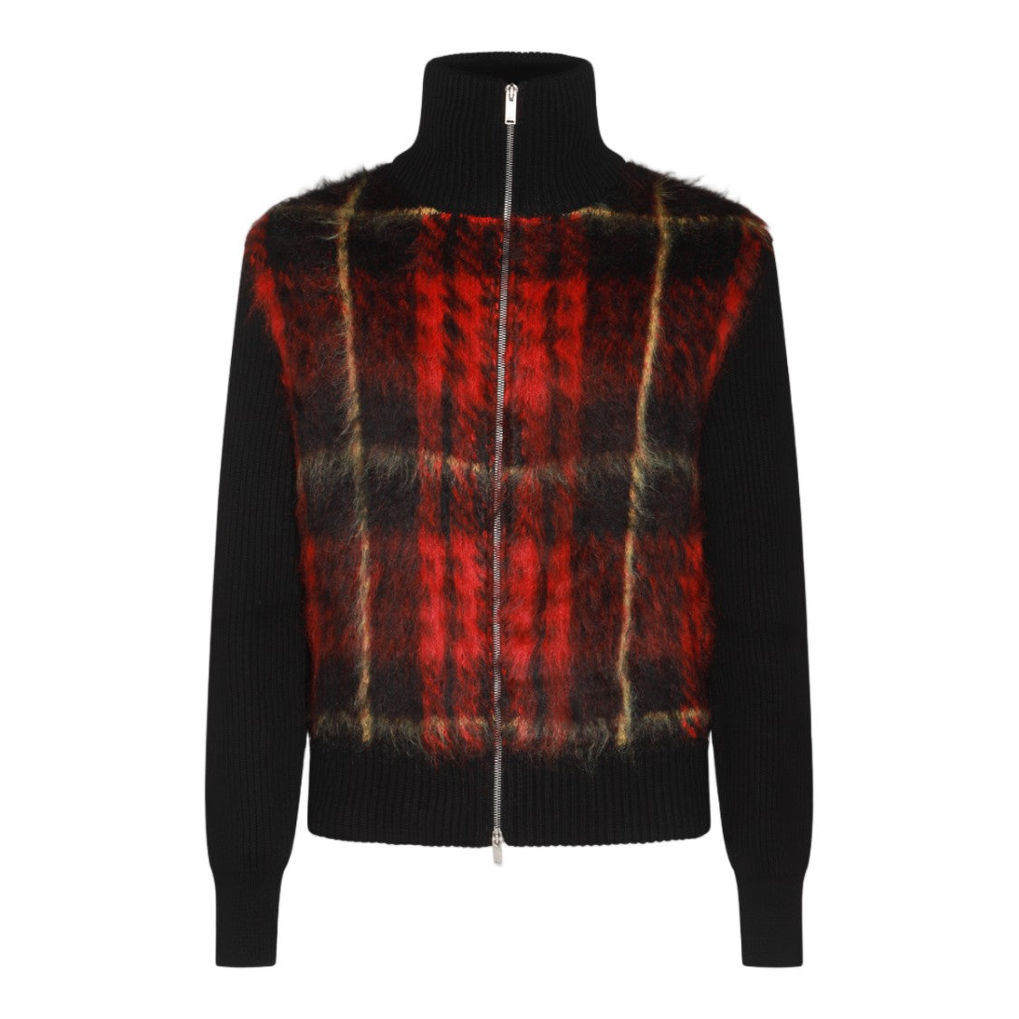 Alexander Mcqueen High Ribbed Collar Sweater With Bold Plaid Design