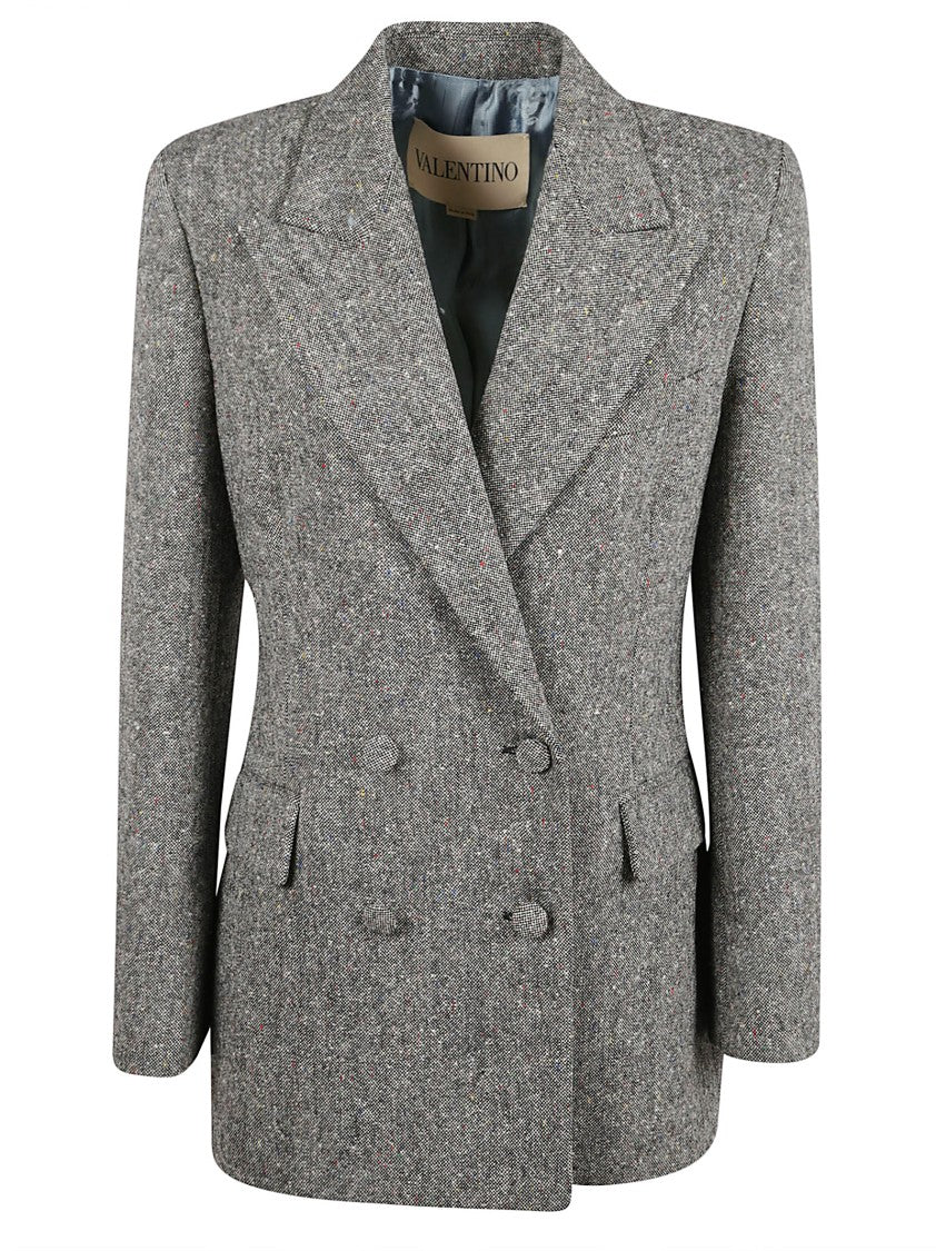 Valentino Garavani Double-Breasted Textured Blazer With Peak Lapel