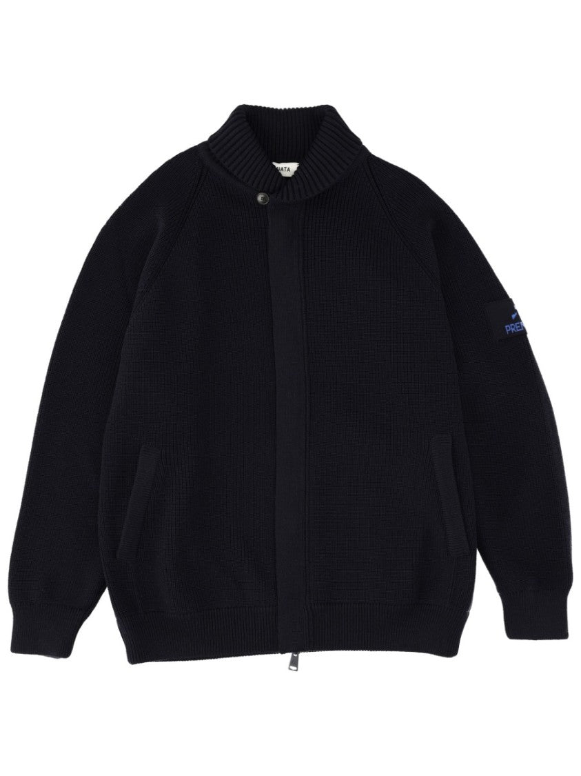 Premiata Black Ribbed Knit Zip-Through Knit