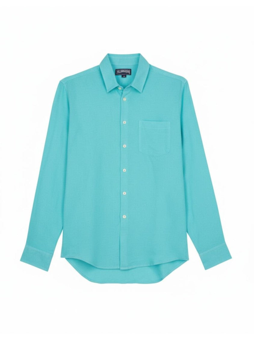 Vilebrequin Turquoise Linen Shirt With Classic Collar