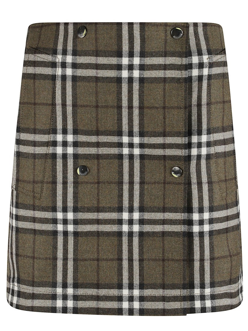 Burberry Olive Green Checked Mini Skirt