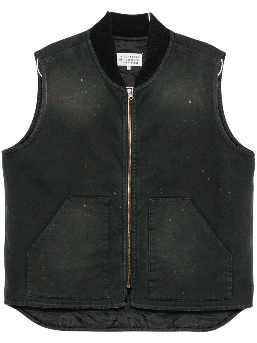 Maison Margiela Zip-Up Sleeveless Gilet With Ribbed Collar And Distressed Detail