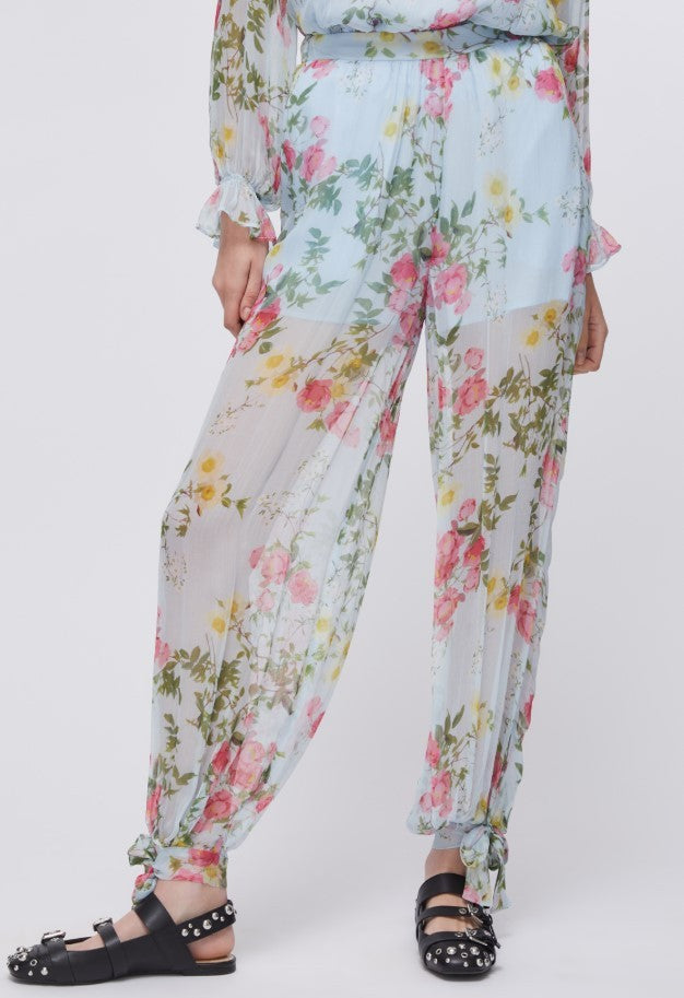 Liu Jo Floral Print Creponne Trousers With Ankle Bow Detail
