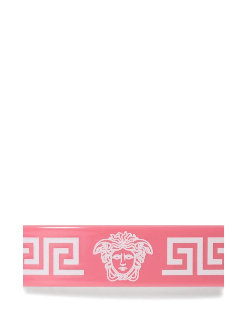Versace Rectangular Pink Hair Clip With Greek Key Design