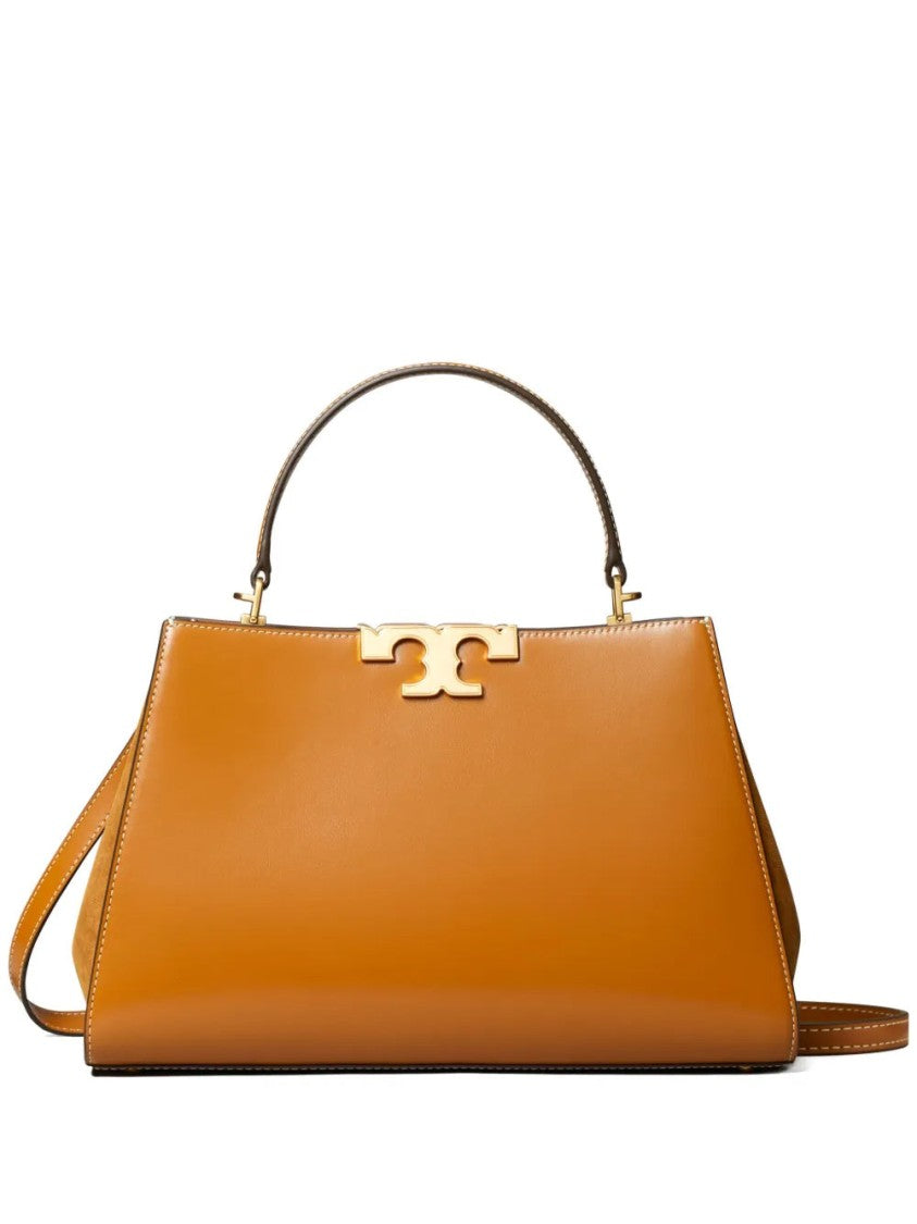 Tory Burch Structured Brown Leather Satchel With Suede Interior