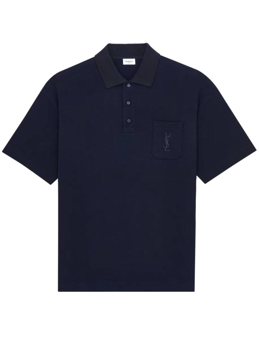 Saint Laurent Polo Three-Button Embroidered Logo Polo Shirt