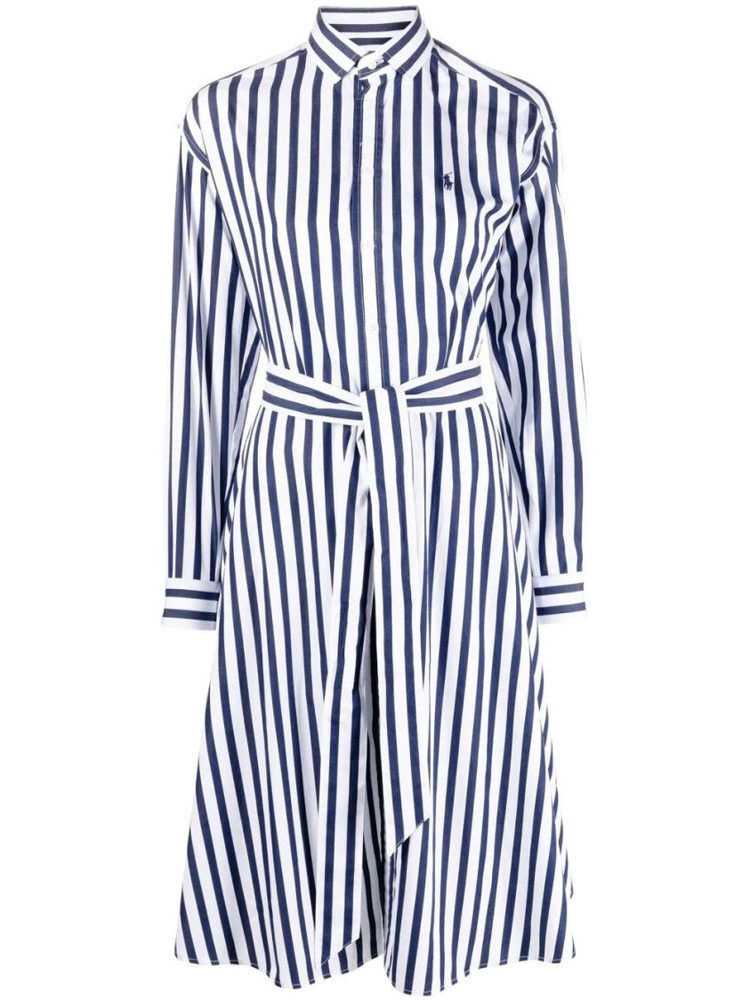 Polo Ralph Lauren Button-Up Midi Dress With Vertical Stripe Pattern