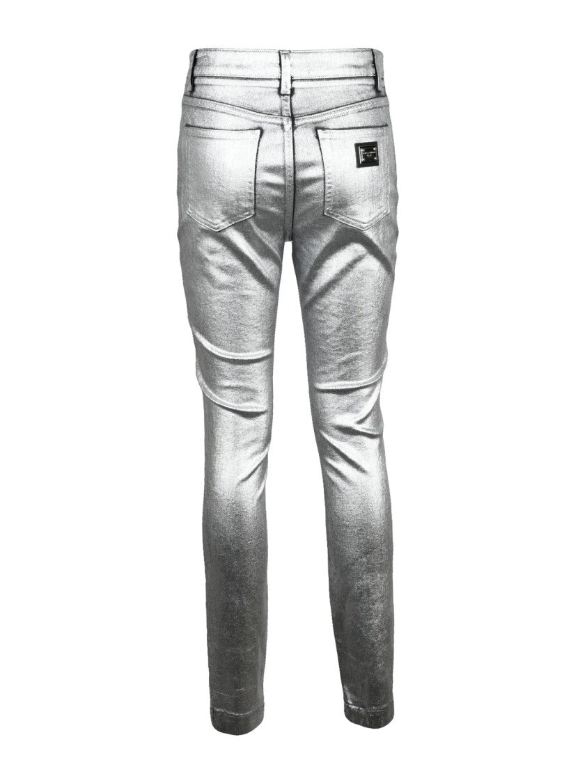Dolce & Gabbana Silver Metallic Stretch Denim Jeans