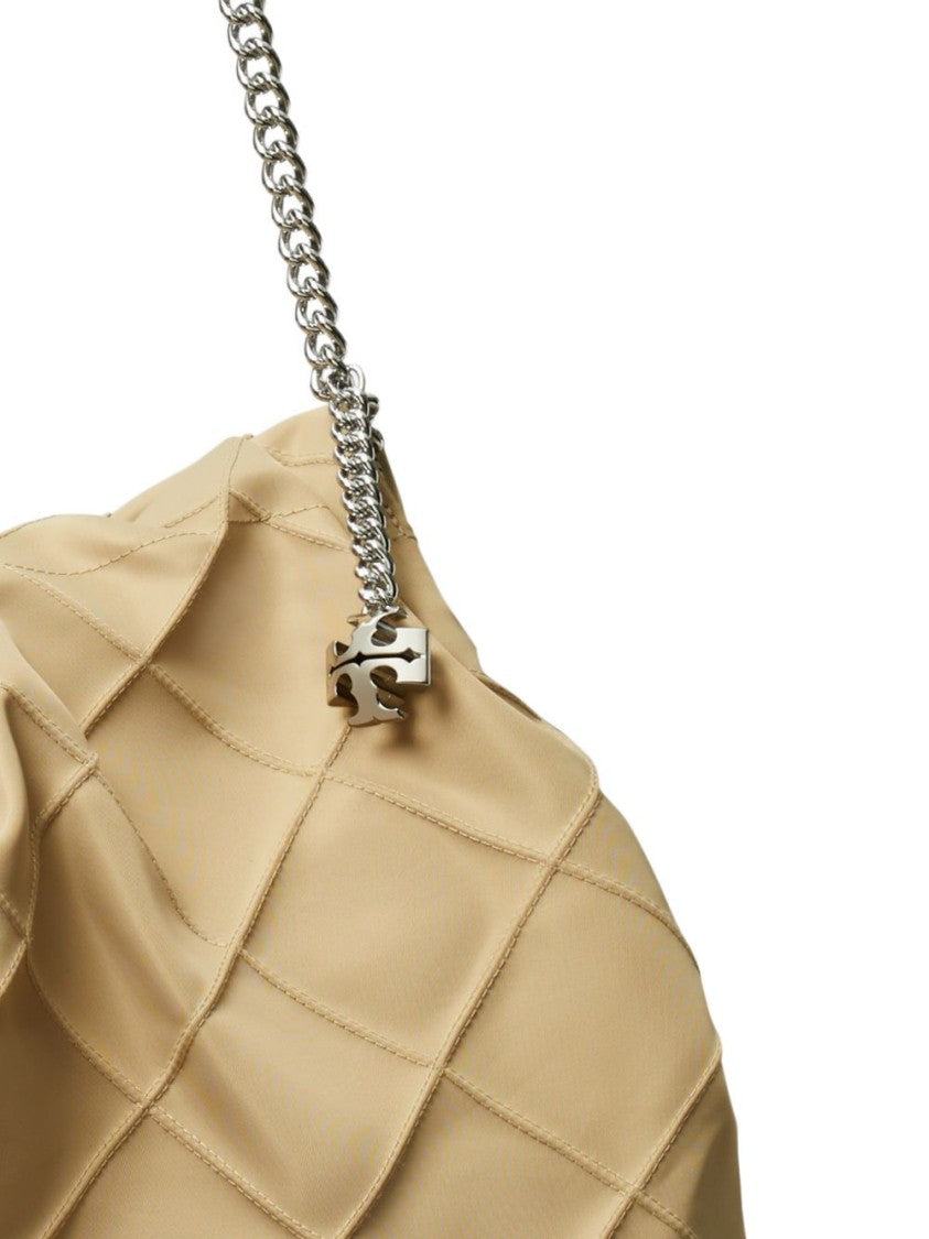 Tory Burch Beige Quilted Chain Strap Charm Bag