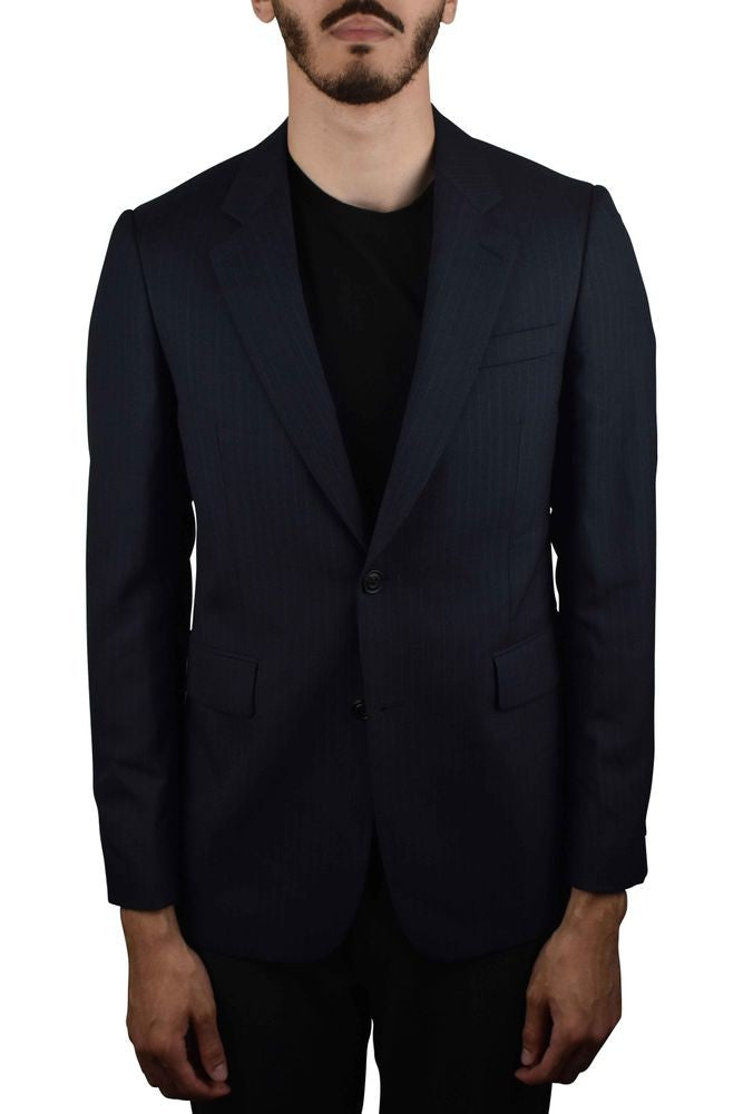 Burberry Navy Blue Pinstripe Suit Jacket