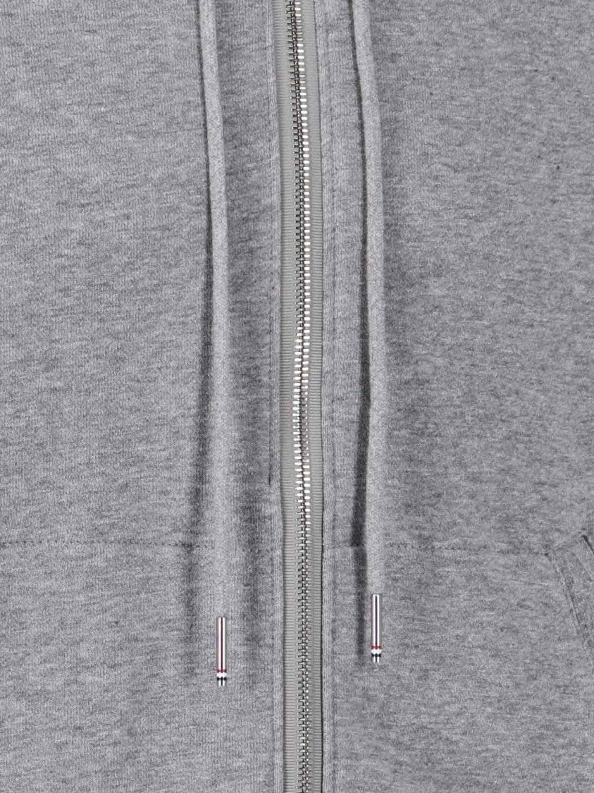 Thom Browne Zip-Up Hoodie Sweater With Soft Texture And Striped Detailing