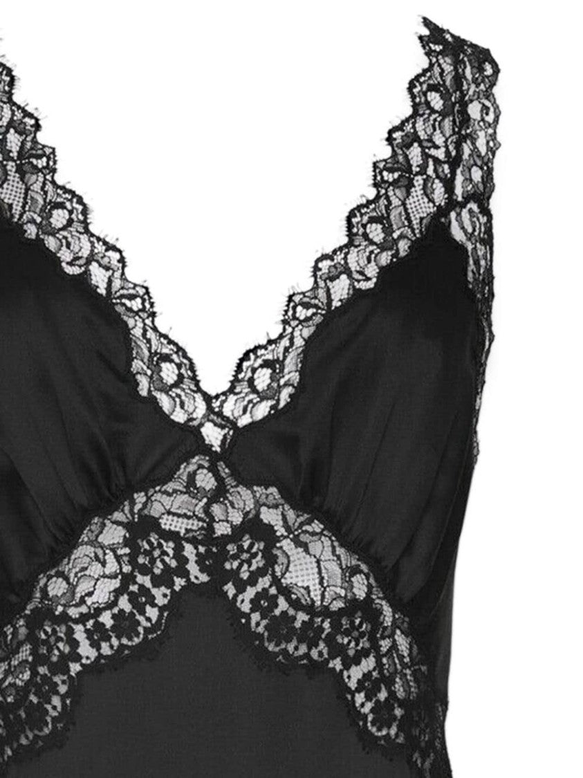Saint Laurent Black Silk Dress With Lace Trim