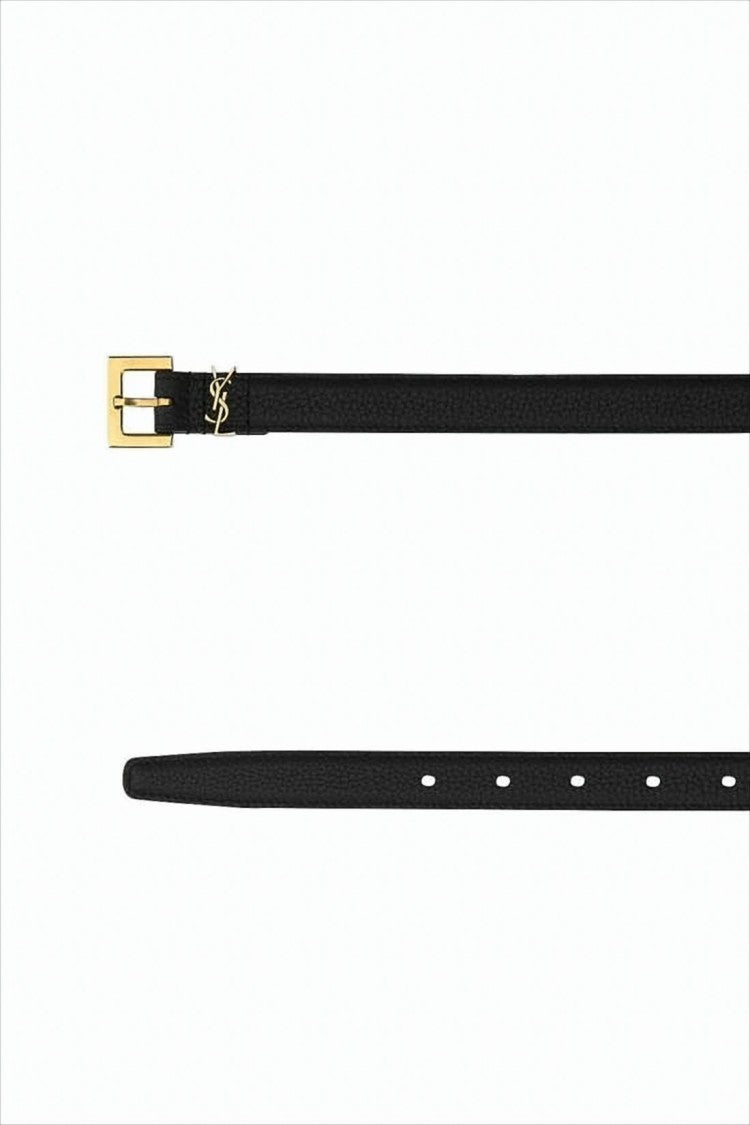 Saint Laurent Textured Calf Leather Belt With Polished Gold-Tone Buckle