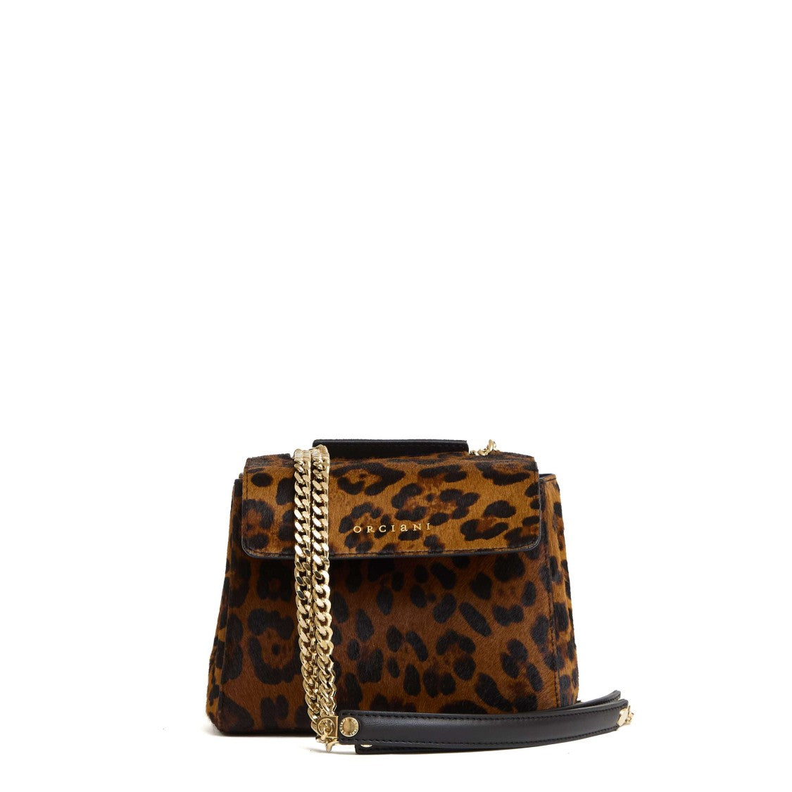 Orciani Compact Leopard Print Handbag With Chain Straps