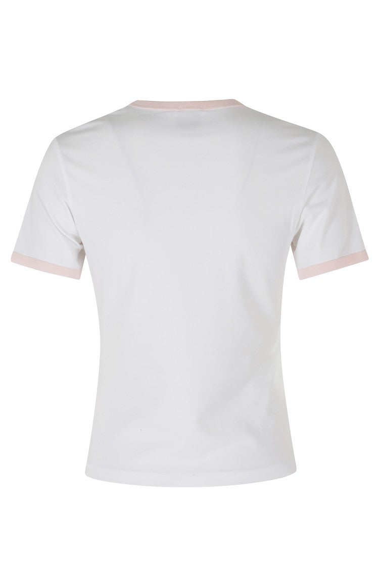 Casablanca White Pink Longline Ringer Graphic Print Organic Cotton T-Shirt