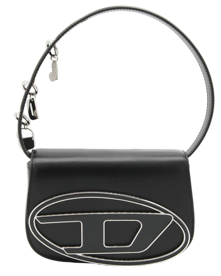 Diesel Structured Black Handbag With Flap Closure And Oval Emblem