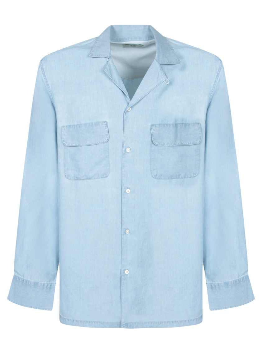 Officine Generale Pointed Collar Lyocell Shirt With Functional Chest Pockets