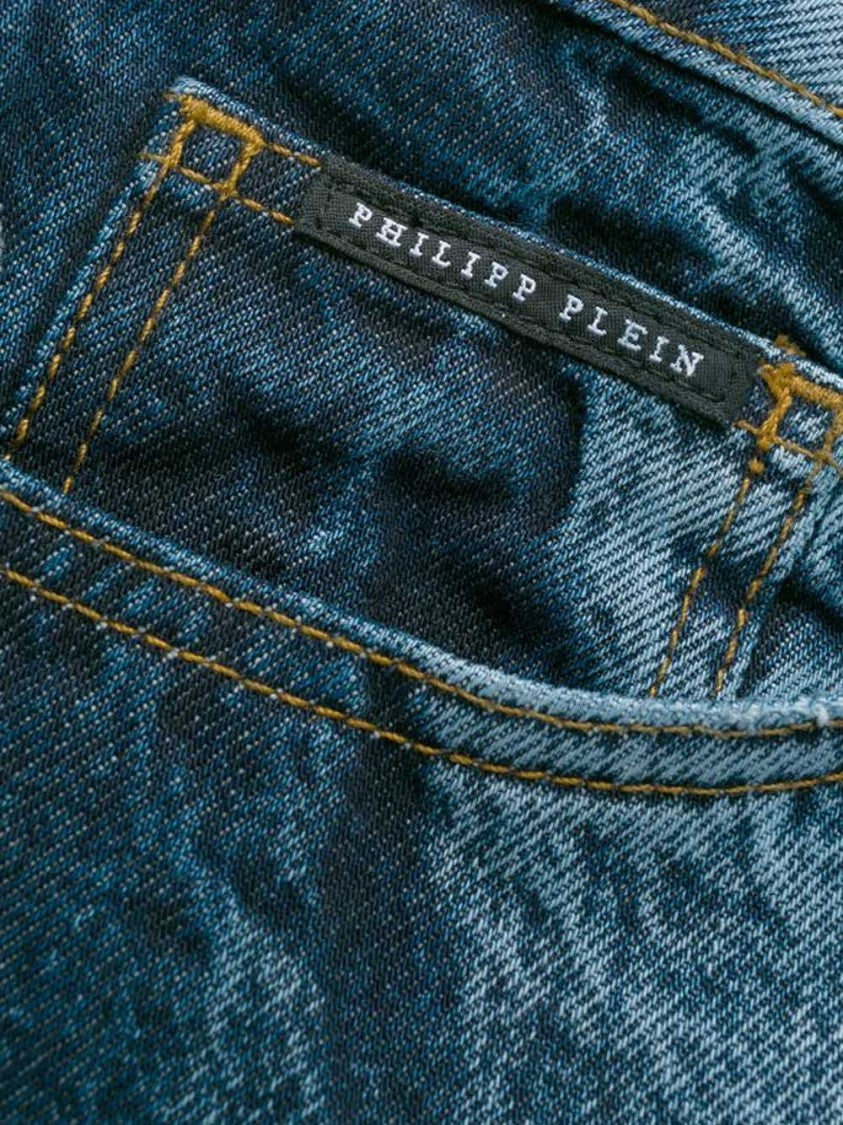 Philipp Plein Straight Jeans With Distinctive Dark Side Stripe And Bold Branding