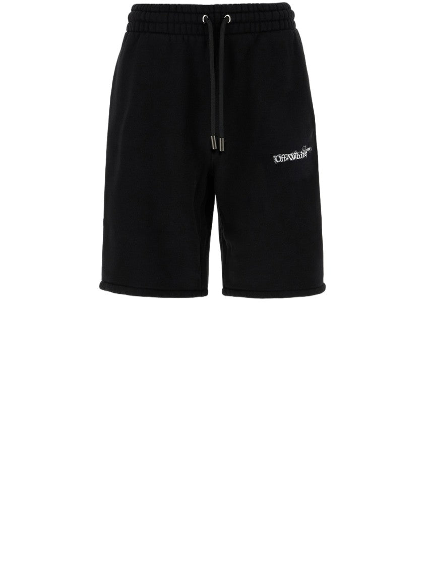Off-White Heraldic Arrow Cotton Shorts With Elastic Waistband And Functional Pockets
