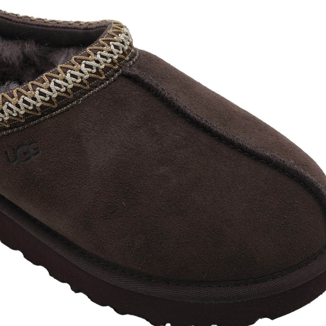 Ugg Plush Brown Suede Slip-On Flats With Braided Trim