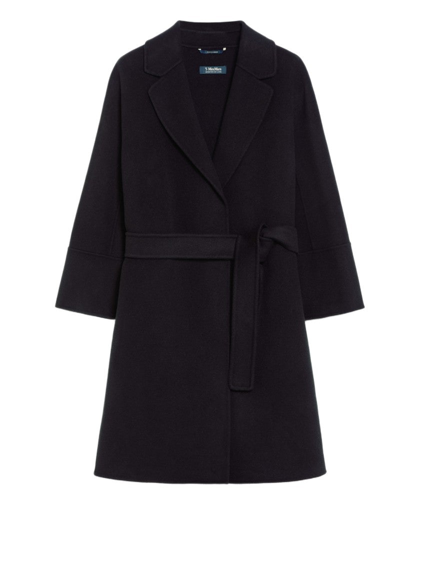 Max Mara Hand-Stitched Black Wool Arona Coat With Kimono Sleeves