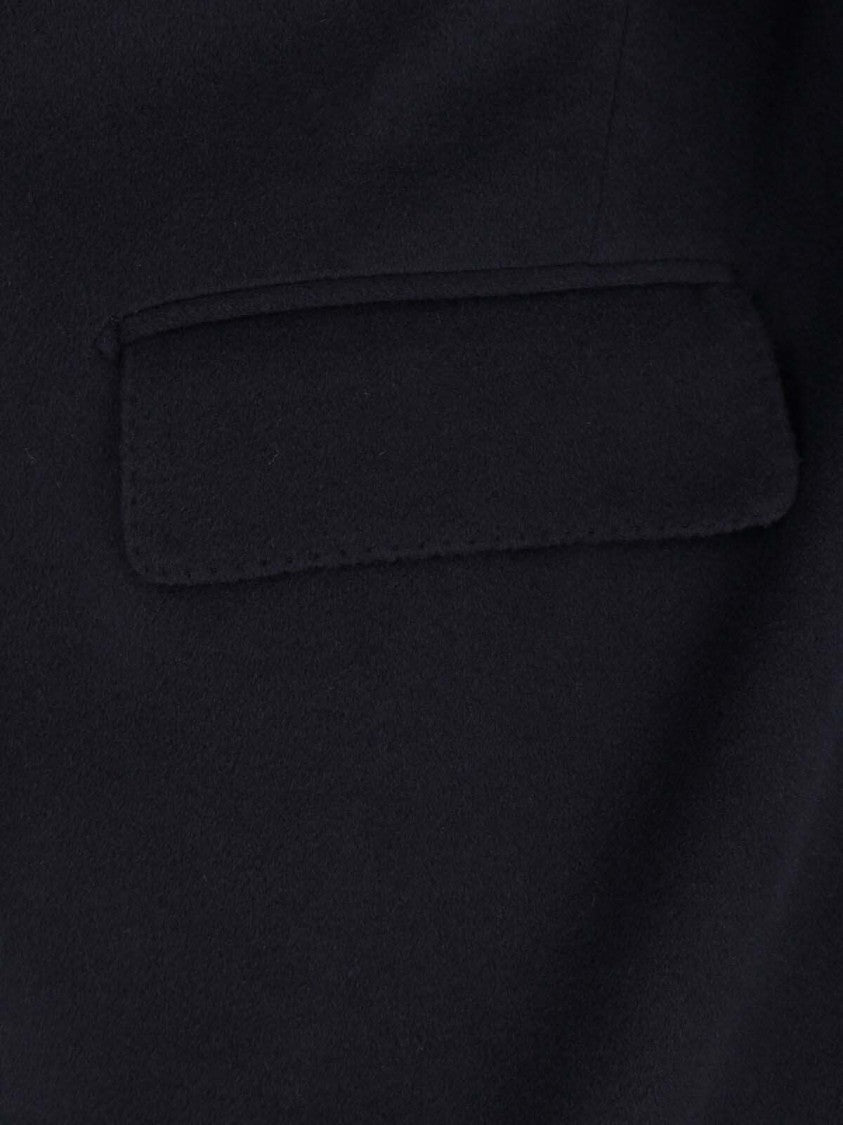 Tagliatore Navy Cashmere Double-Breasted Coat With Notched Lapel