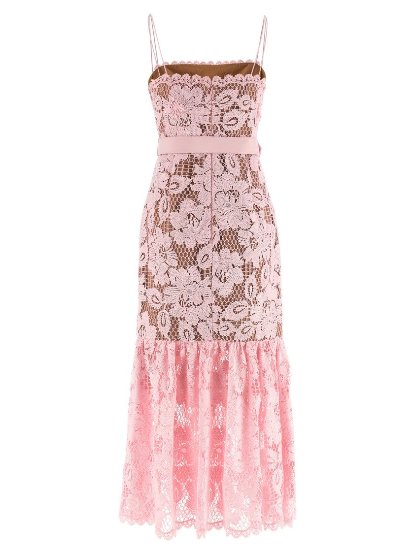 Self-Portrait 'Pink Crochet Lace Midi' Dress