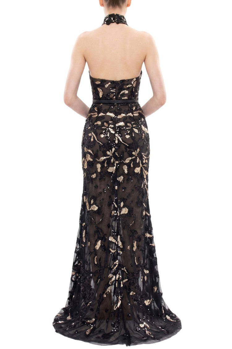 Saiid Kobeisy Halter Neck Embroidered Tulle Dress