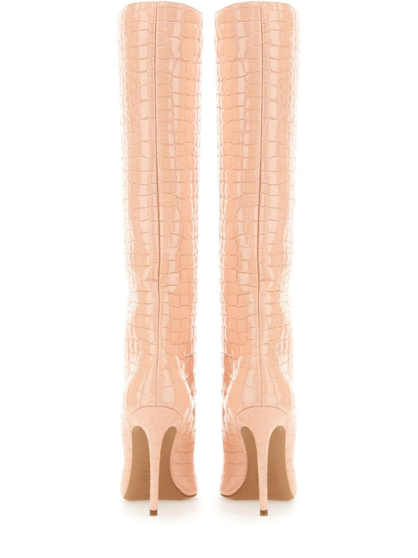 Paris Texas Knee-High Leather Boots With Glossy Crocodile Finish