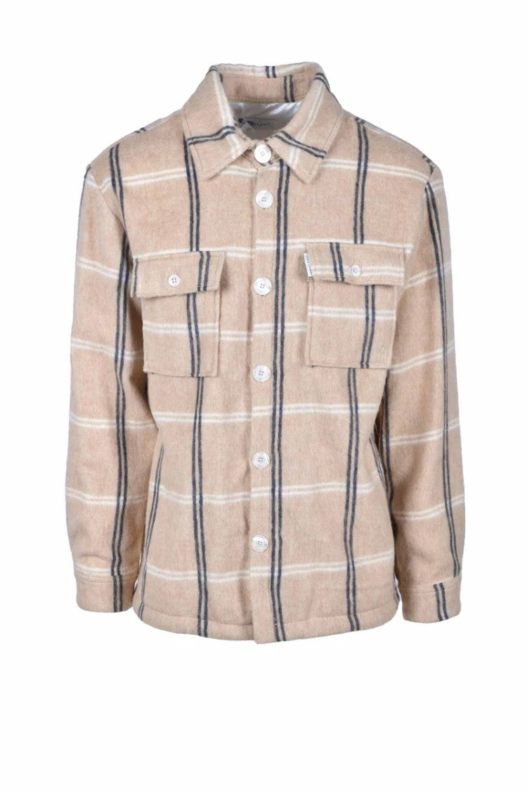Family First Plaid Beige Short Coat With Classic Collar