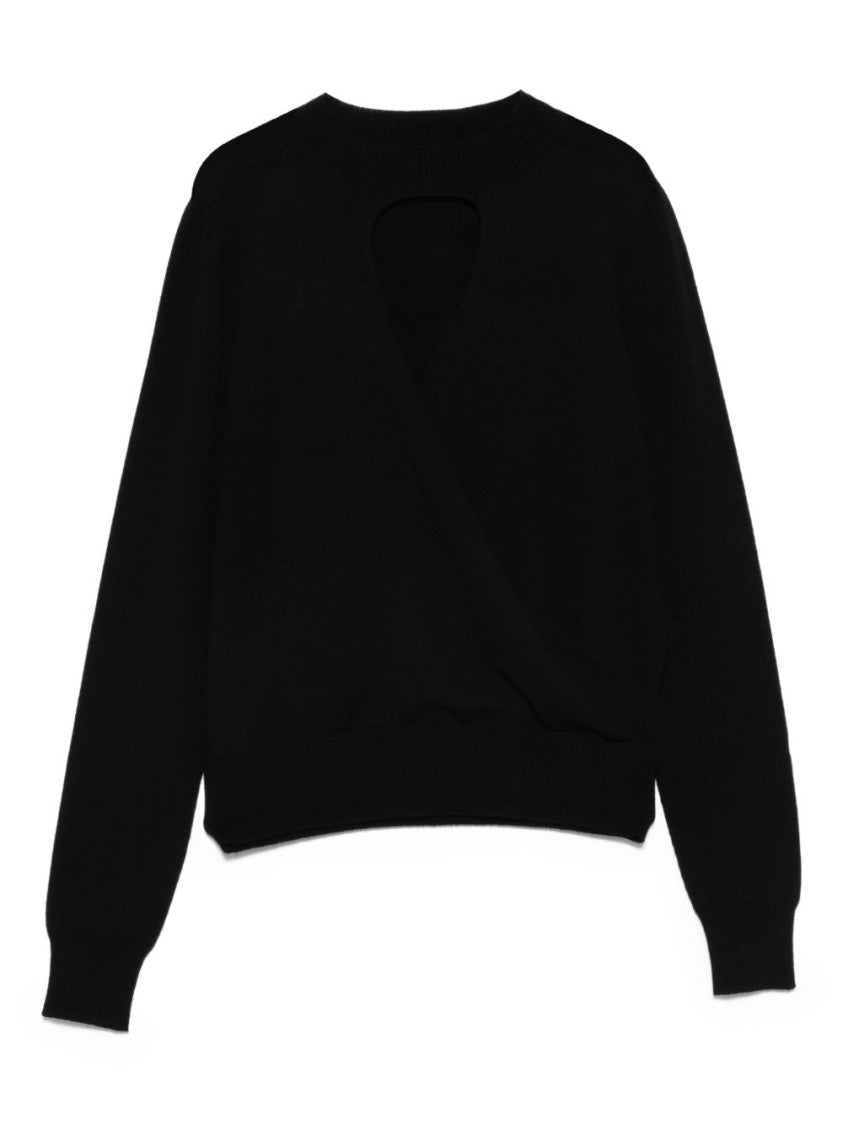 Twin-Set Keyhole Neckline Black Sweater With Ribbed Cuffs