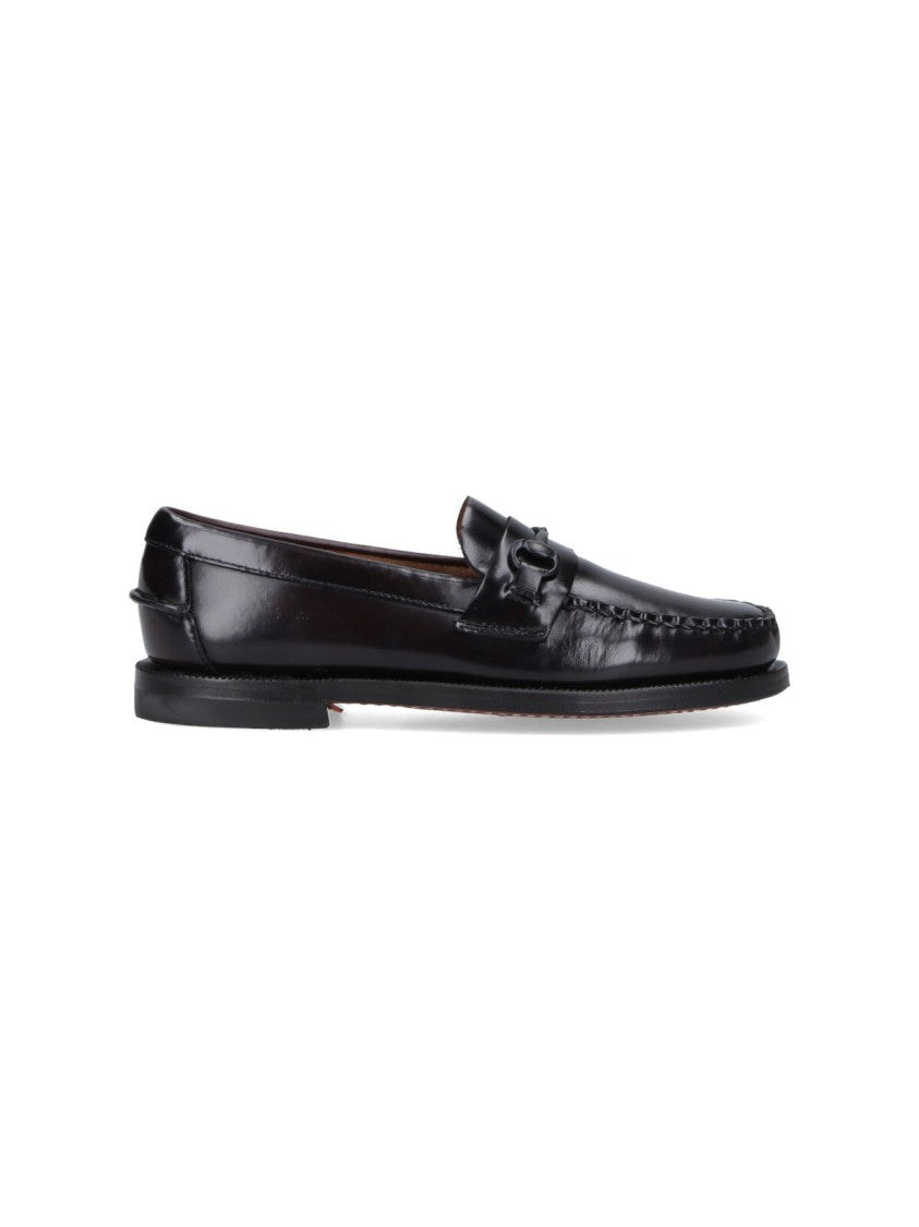 Sebago Polished Leather Moccasin Flats With Decorative Strap