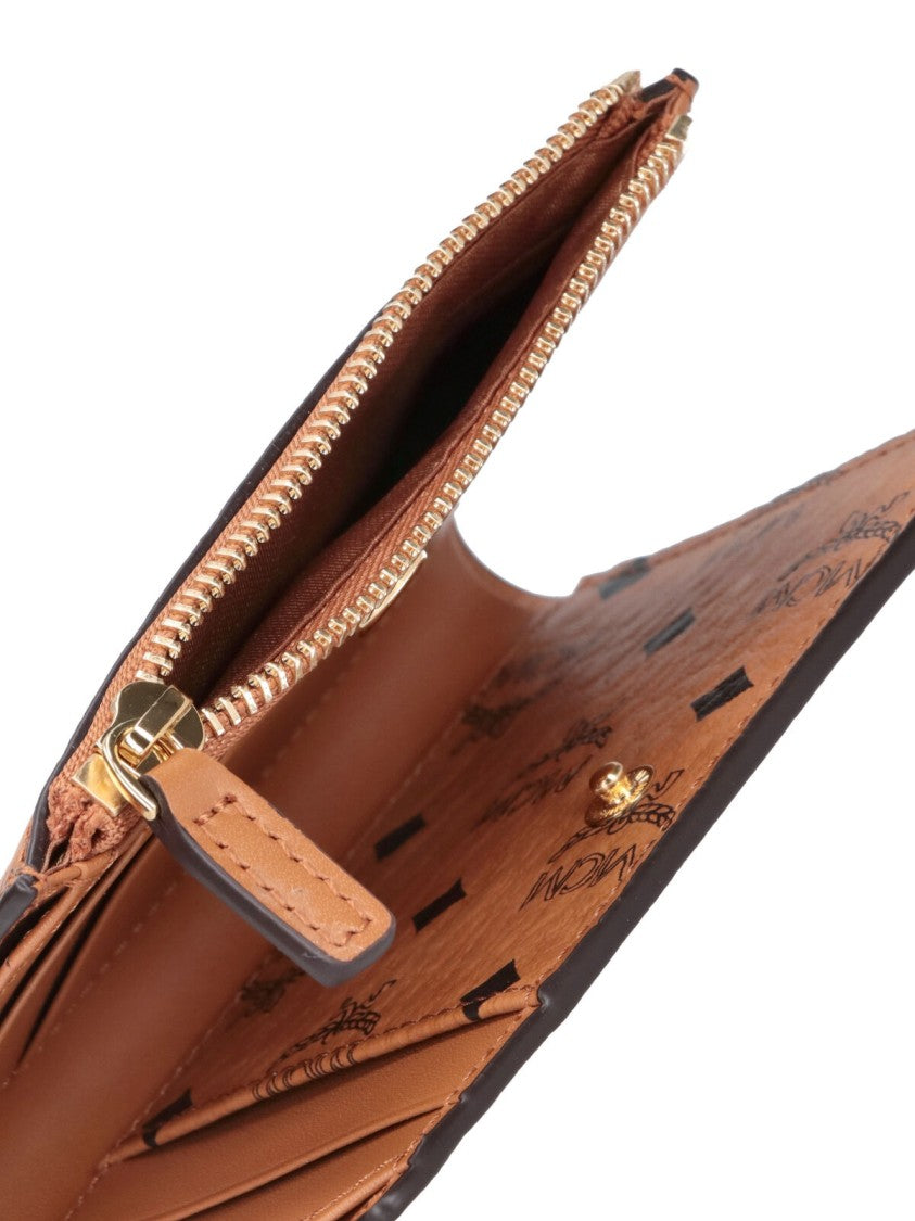Mcm Brown Visetos Eco-Leather Zip Wallet