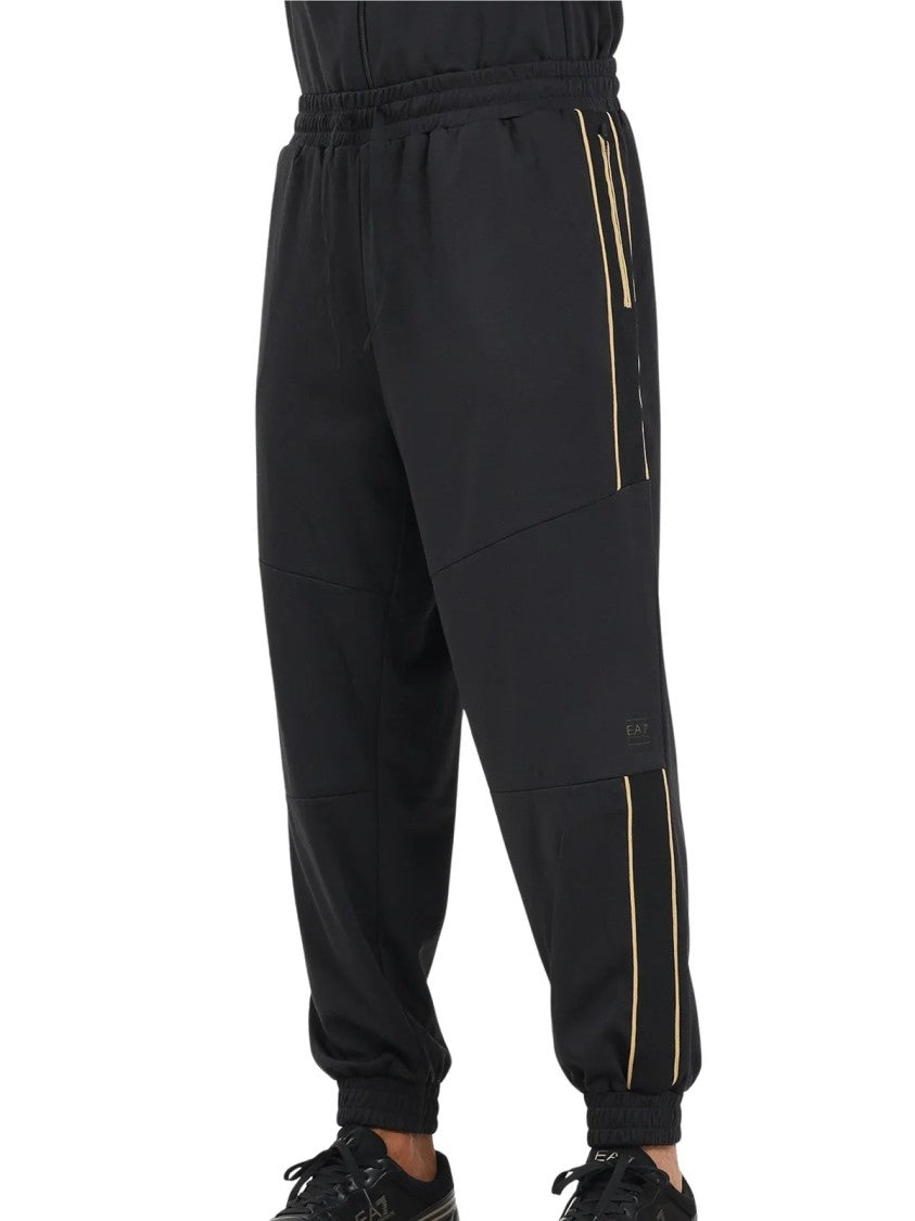 Ea7 Emporio Armani Black Vertical Stripes Polyester Tracksuit