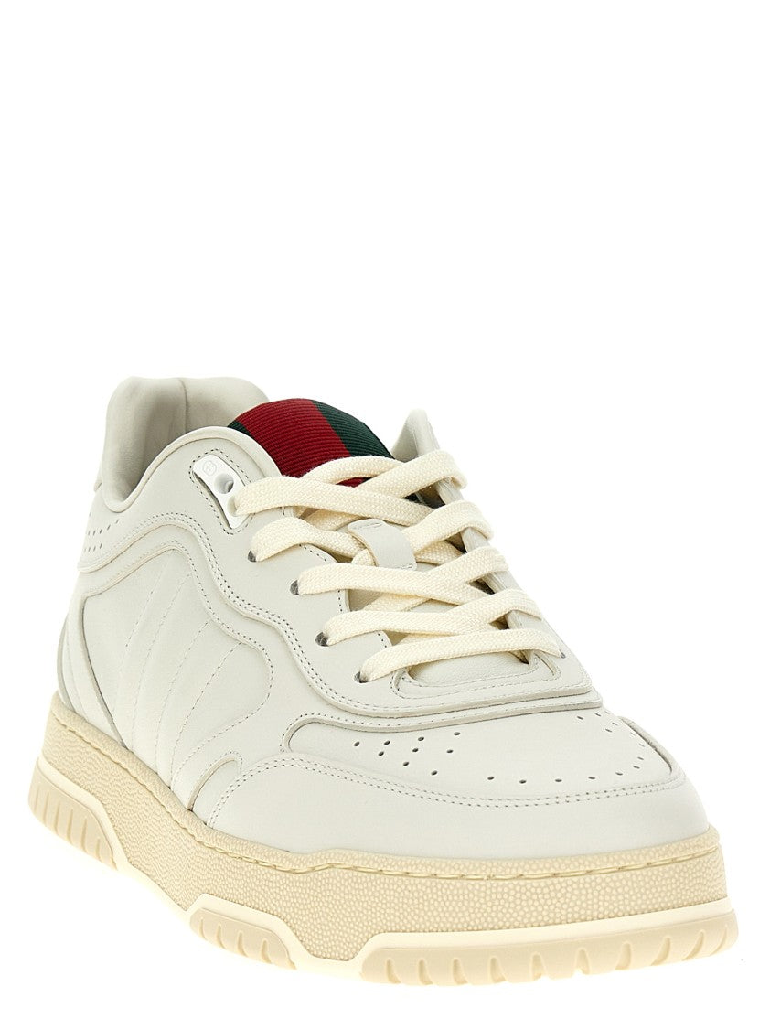 Gucci Low-Top Leather Sneakers With Web Ribbon Detail