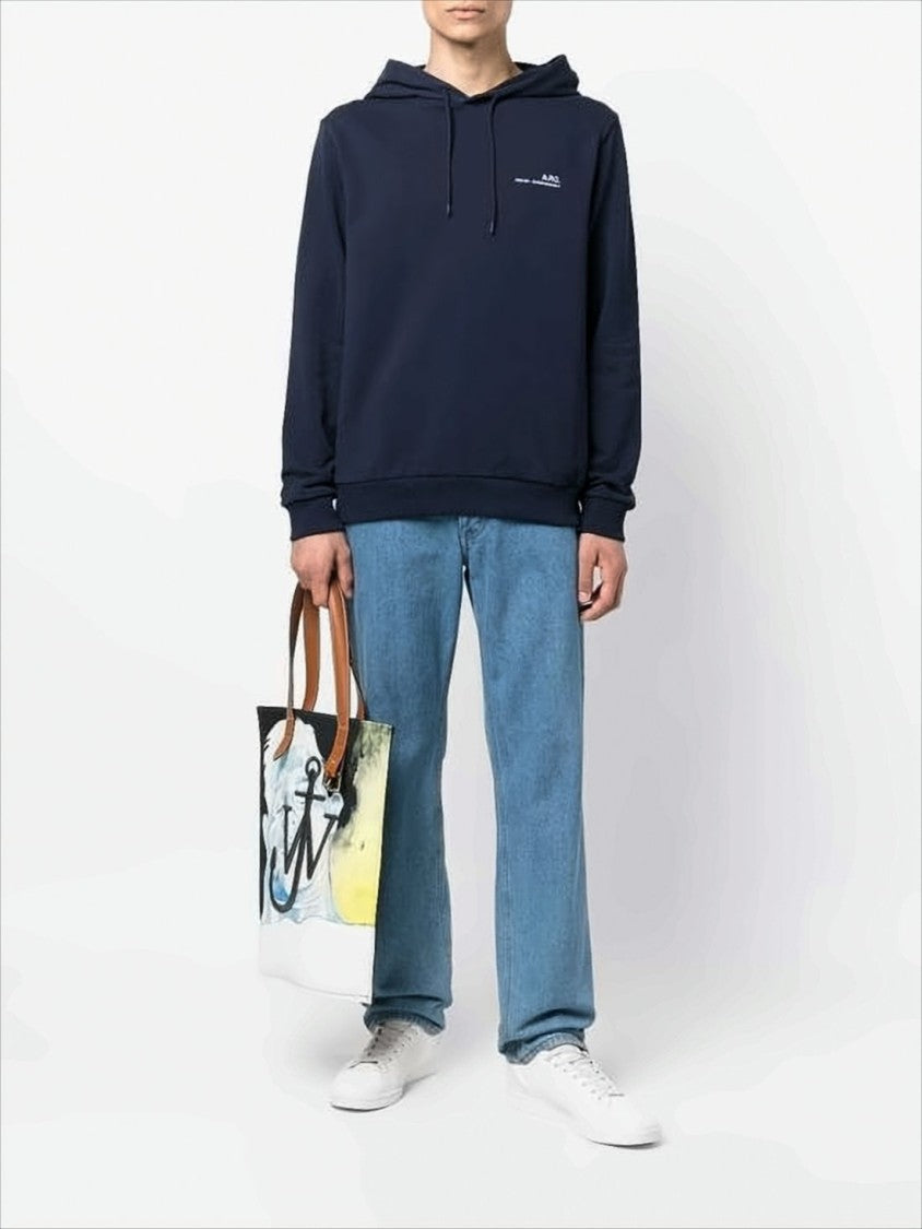 A.P.C. Classic Black Hoodie With Drawstring And Embroidered Logo