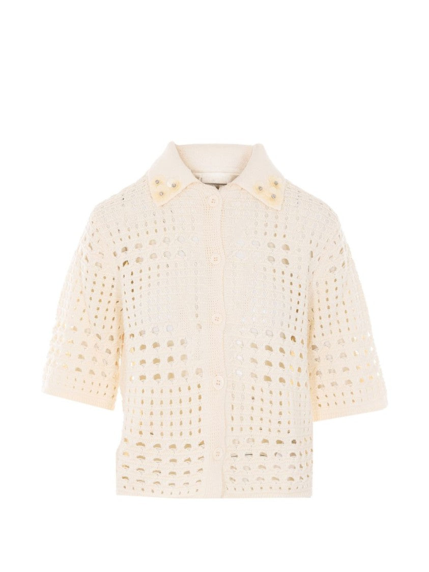 Liu Jo White Sequin Crochet Knit Sweater