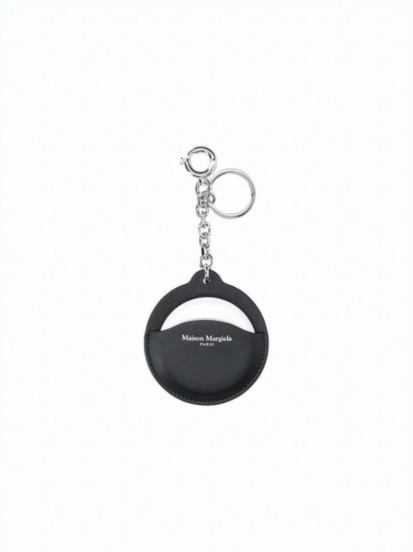 Maison Margiela Compact Black Leather Keyring With Mirror