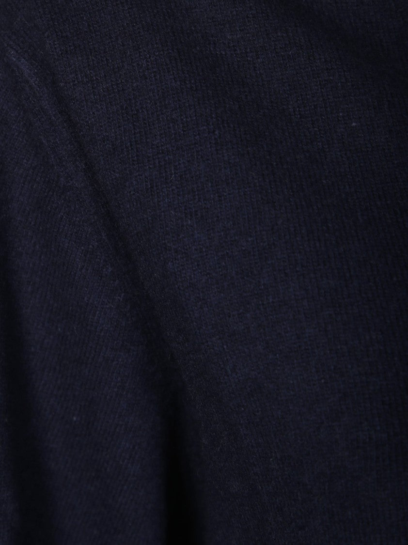 Daniele Fiesoli Deep Navy V-Neck Sweater With Ribbed Hem And Cuffs