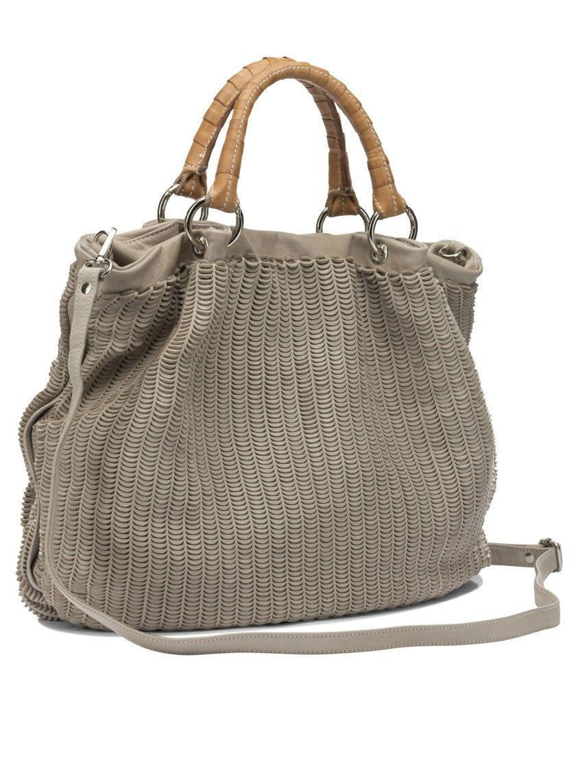 Giancarlo Nevola Woven Leather Handbag With Structured Handles And Zippered Compartments