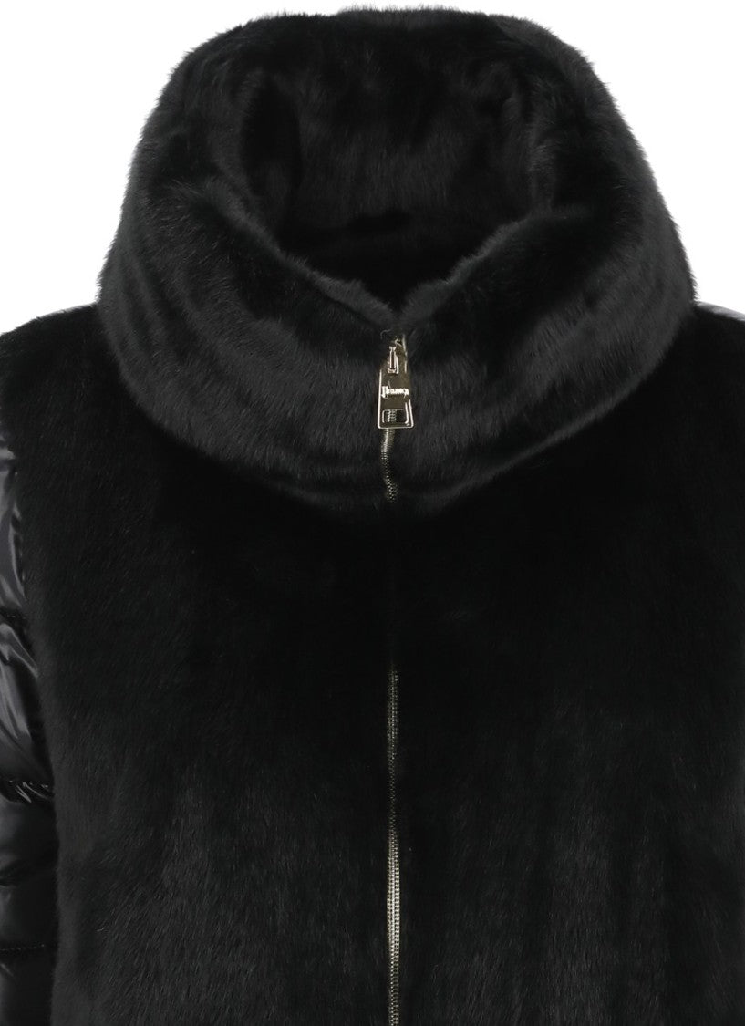Herno Black Faux Fur Accent Quilted Down Jacket