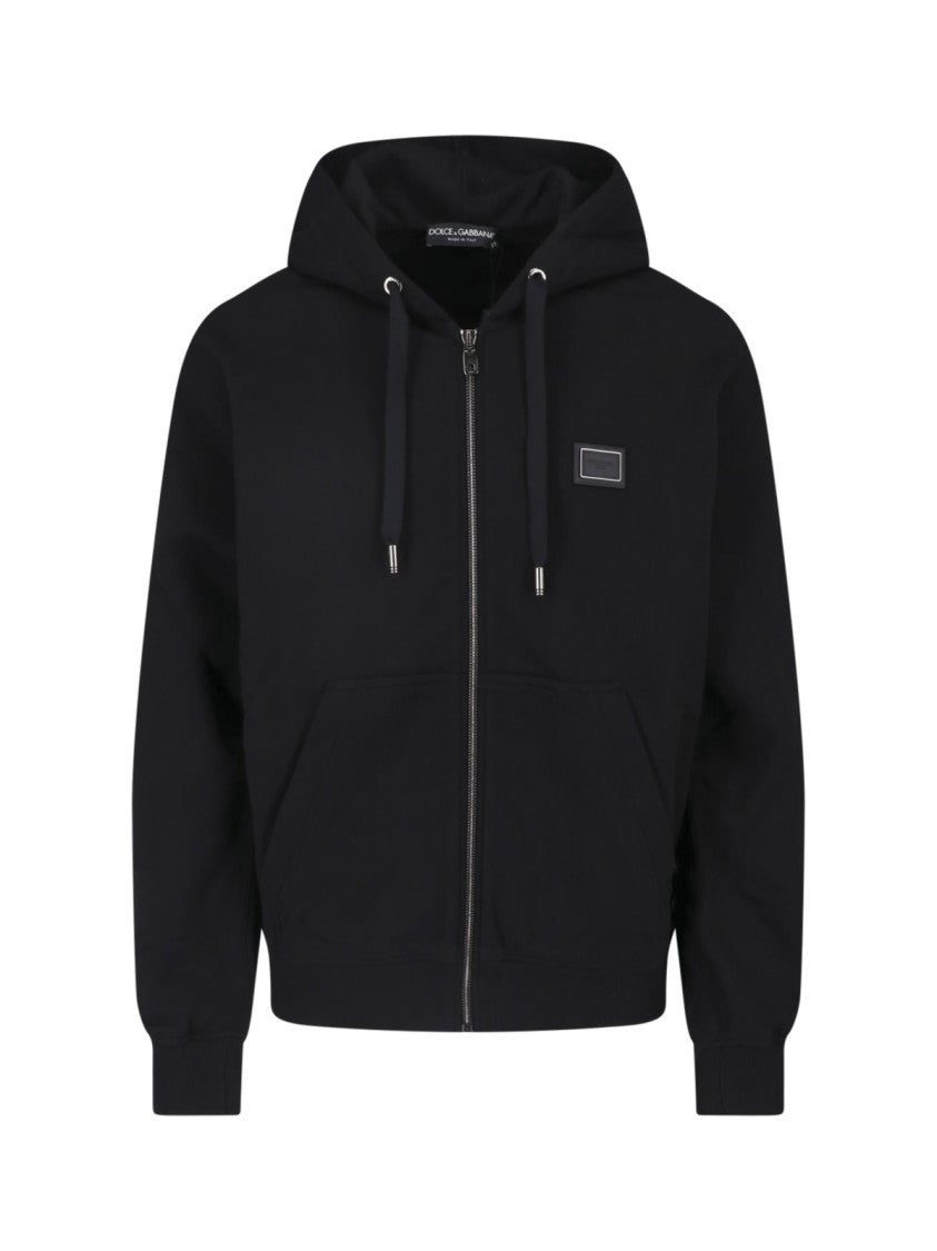 Dolce & Gabbana Black Logo Embroidered Zip-Up Cotton Hoodie