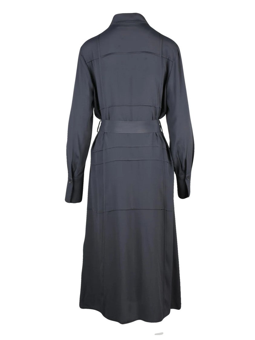Beatrice.B Grey Acetate And Silk Midi Shirt Dress With Matching Belt